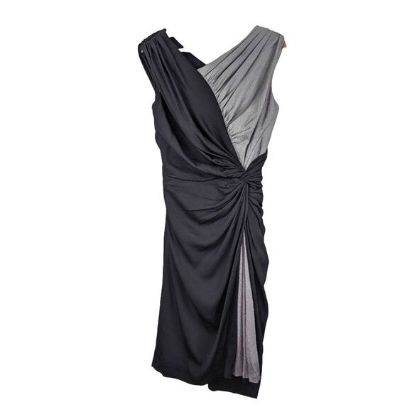 Tadashi Shoji Size 6 Silk Black and Gray Draped Wrap Dress - Picture 2 of 8